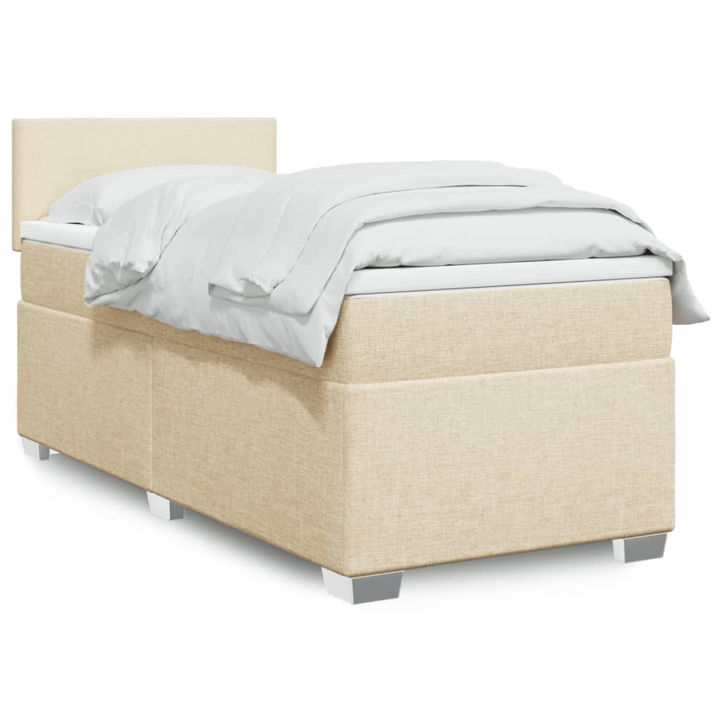 Boxspring met matras stof crèmekleurig 90x190 cm – afbeelding 1