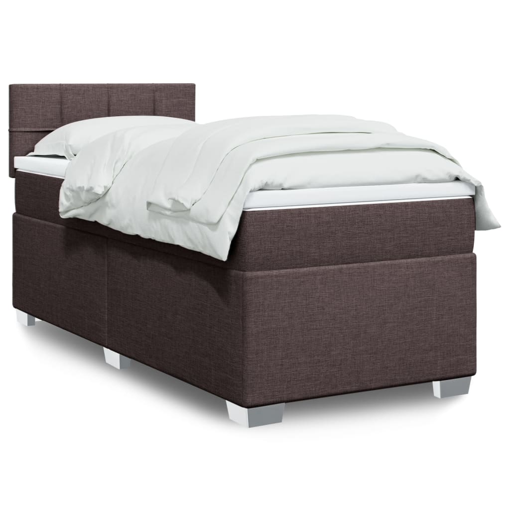 Boxspring met matras stof donkerbruin 90x190 cm – afbeelding 1