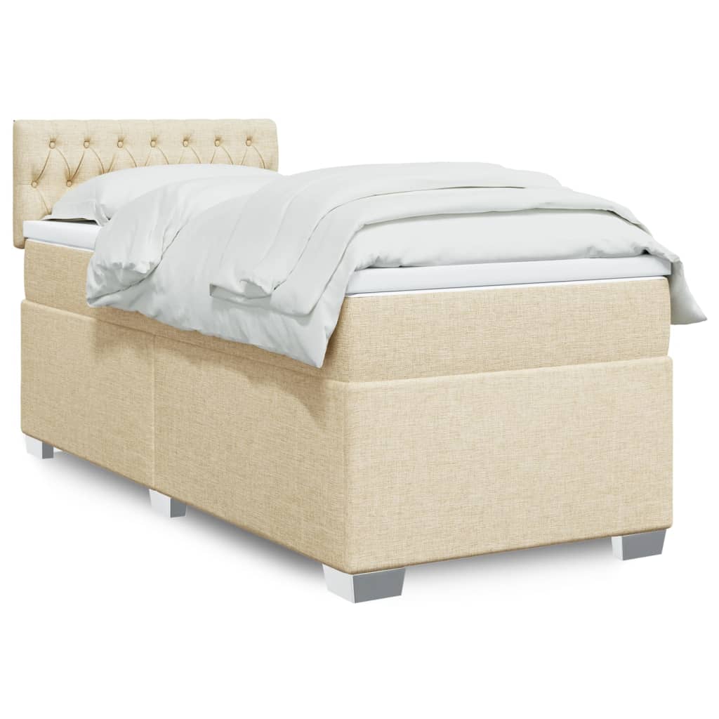 Boxspring met matras stof crèmekleurig 90x190 cm – afbeelding 1