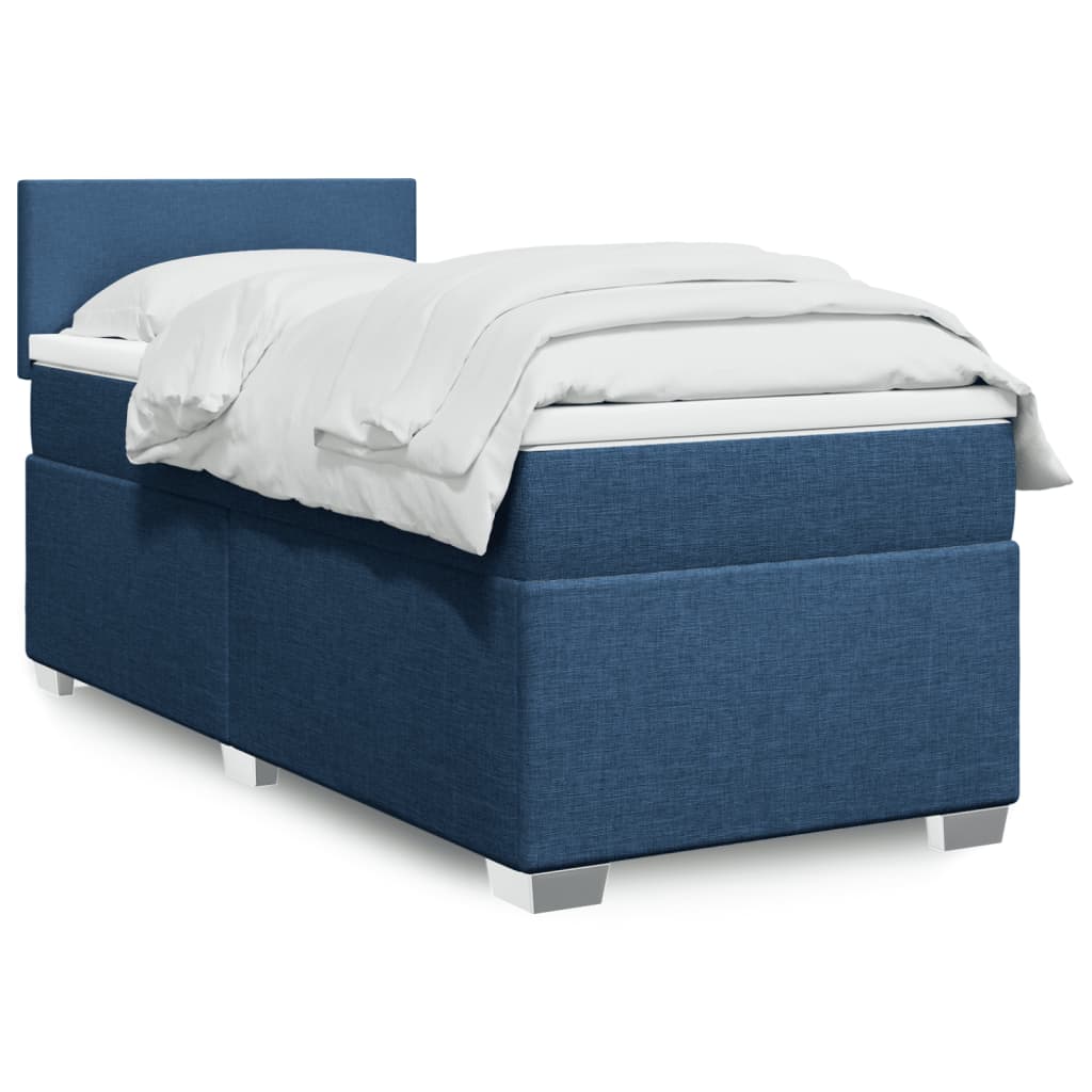 Boxspring met matras stof blauw 90x200 cm – afbeelding 1