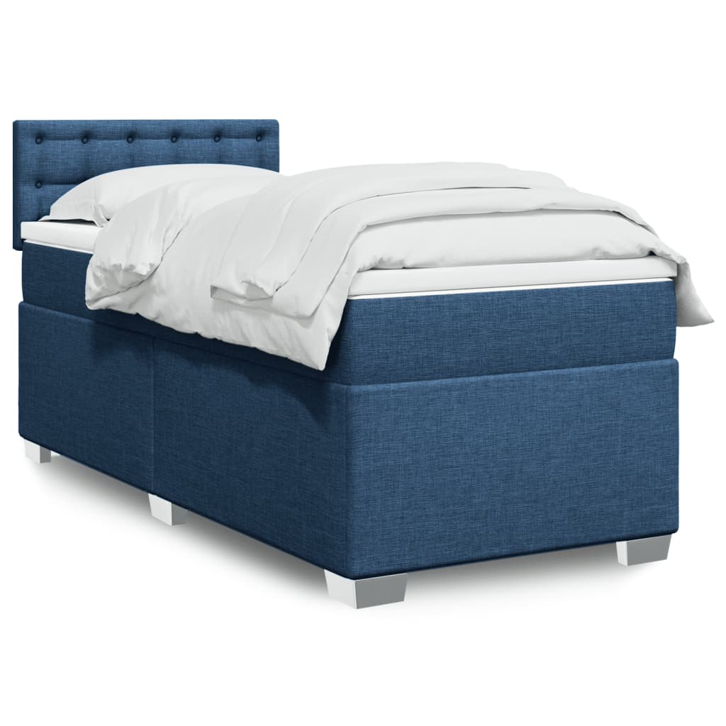 Boxspring met matras stof blauw 90x200 cm – afbeelding 1