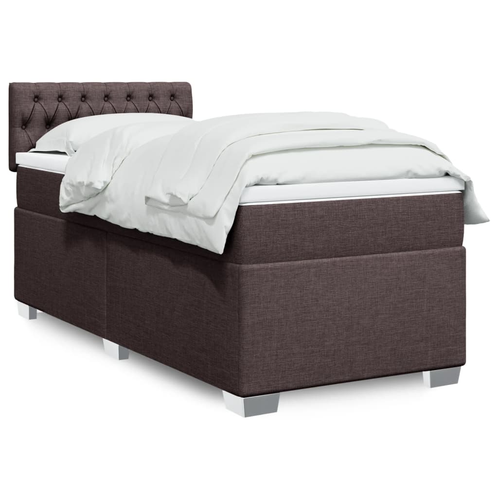 Boxspring met matras stof donkerbruin 100x200 cm – afbeelding 1