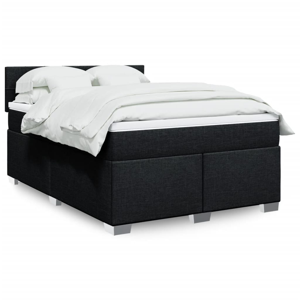 Boxspring met matras stof zwart 140x190 cm – afbeelding 1