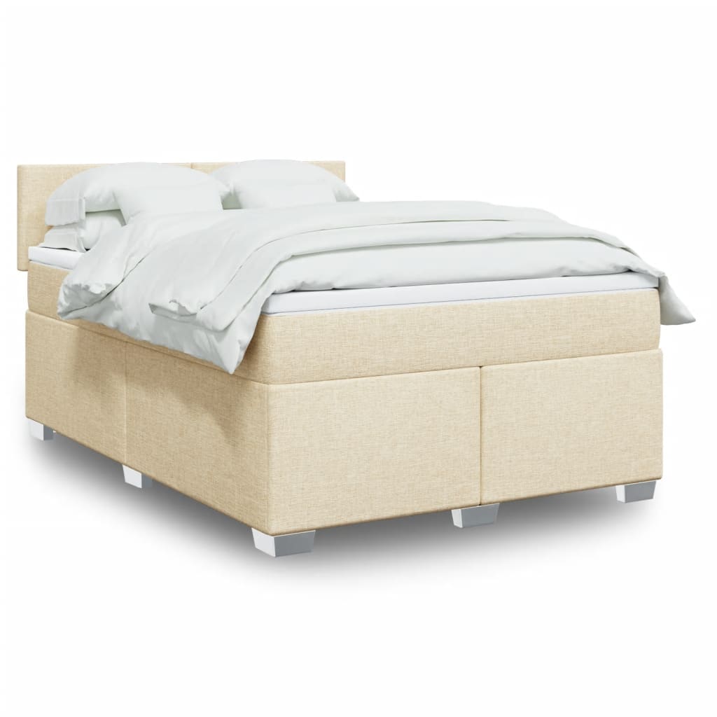 Boxspring met matras stof crèmekleurig 160x200 cm – afbeelding 1