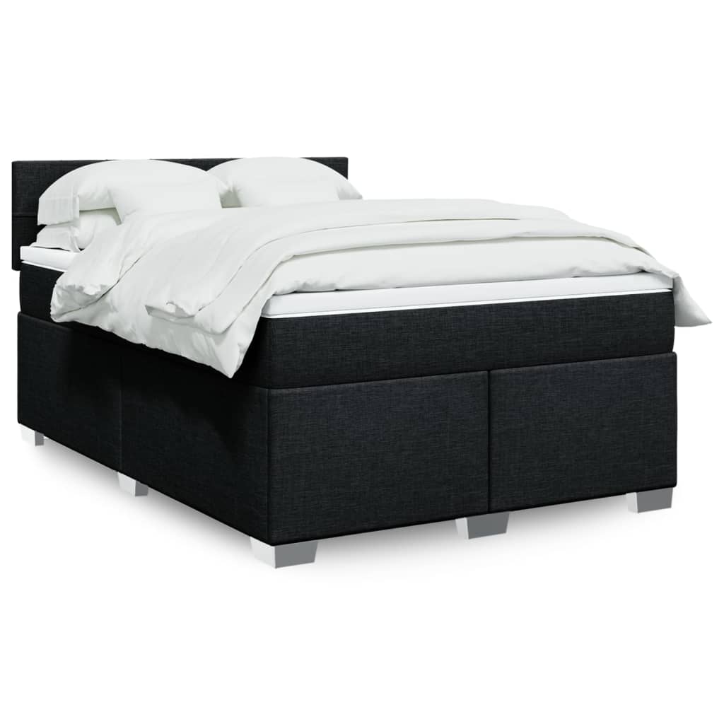 Boxspring met matras stof zwart 160x200 cm – afbeelding 1