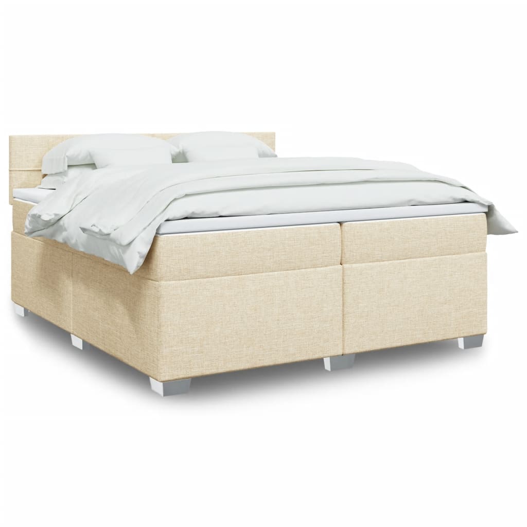 Boxspring met matras stof crèmekleurig 200x200 cm – afbeelding 1