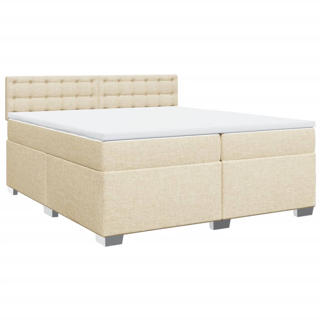 Boxspring met matras stof crèmekleurig 200x200 cm – afbeelding 2