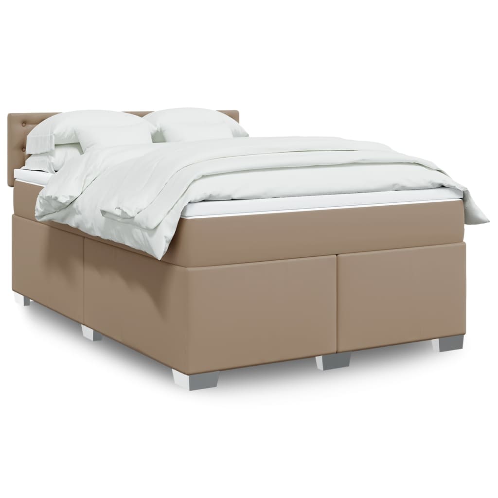 Boxspring met matras kunstleer cappuccinokleurig 140x200 cm – afbeelding 1
