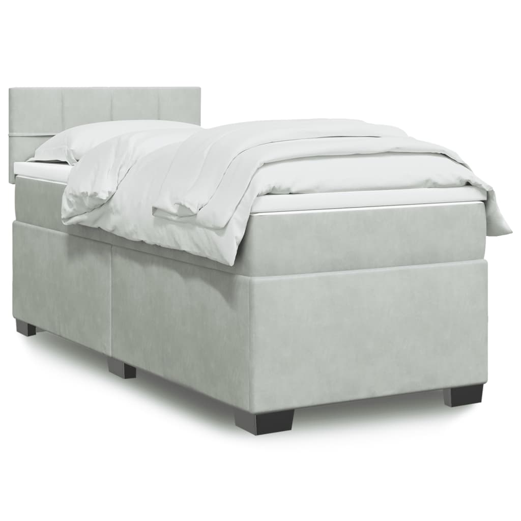 Boxspring met matras fluweel lichtgrijs 80x200 cm – afbeelding 1