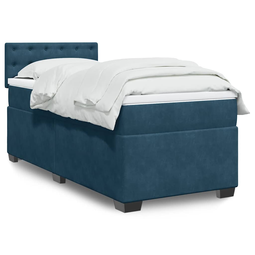 Boxspring met matras fluweel donkerblauw 90x190 cm – afbeelding 1