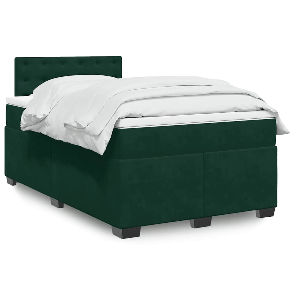 Boxspring met matras fluweel donkergroen 120x190 cm – afbeelding 1