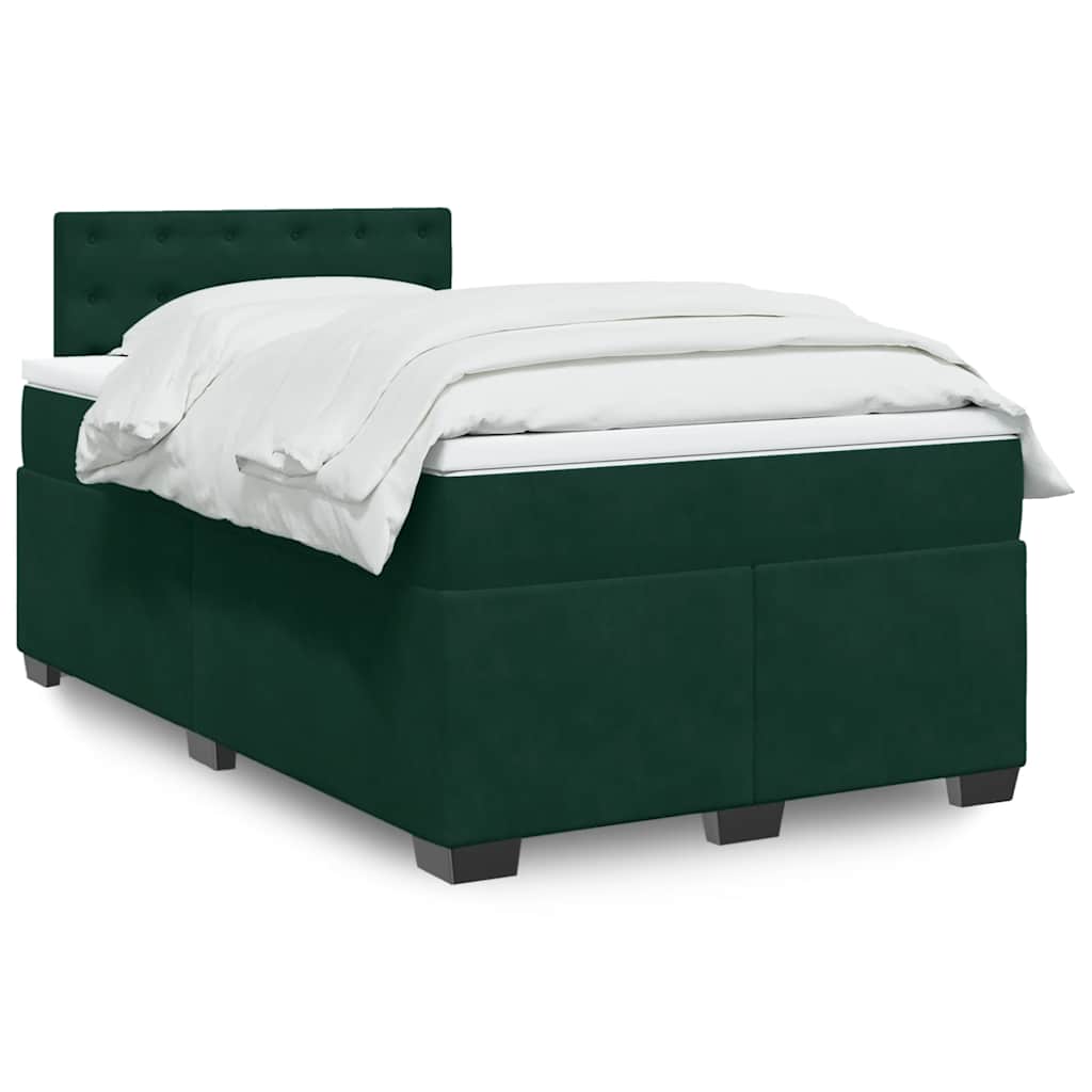 Boxspring met matras fluweel donkergroen 120x200 cm – afbeelding 1