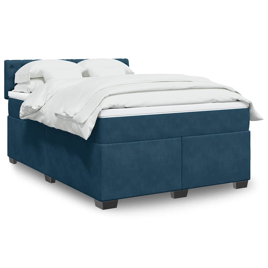 Boxspring met matras fluweel blauw 160x200 cm – afbeelding 1