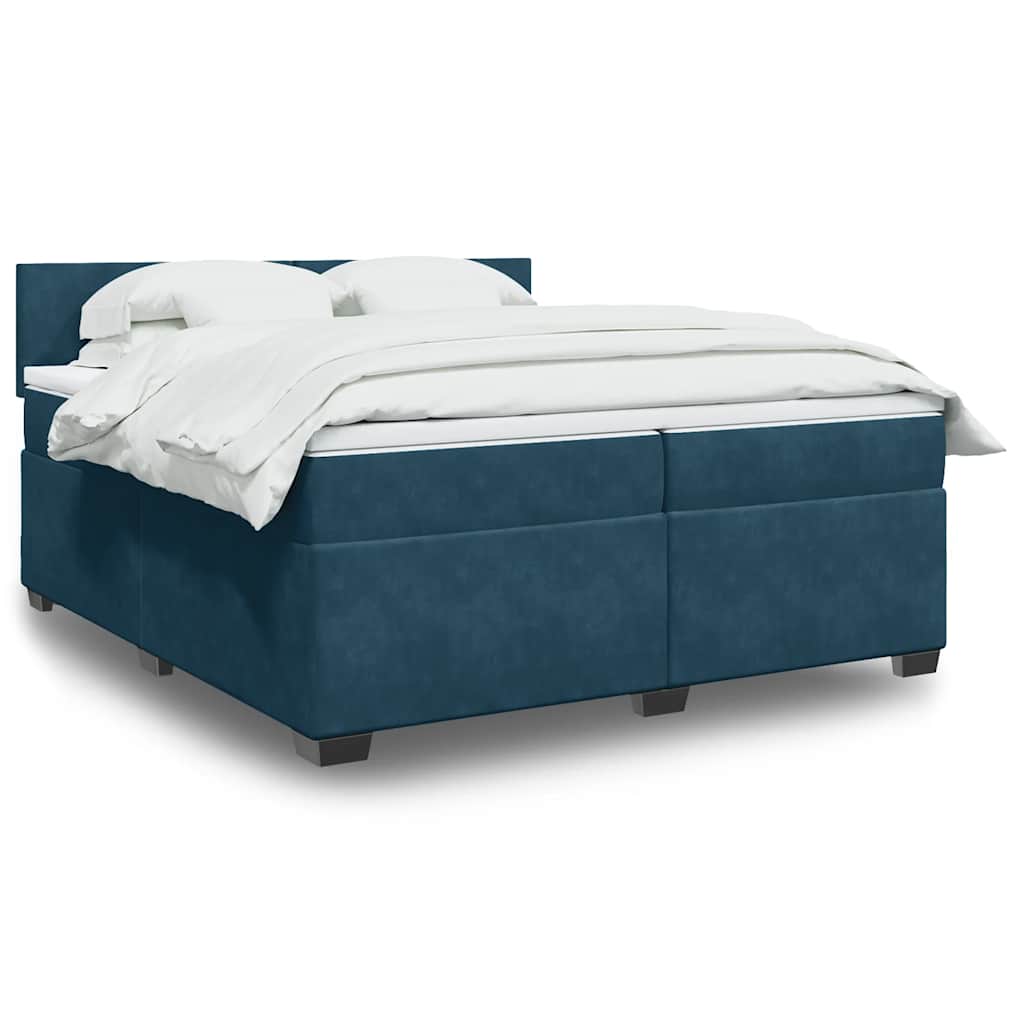 Boxspring met matras fluweel donkerblauw 200x200 cm – afbeelding 1