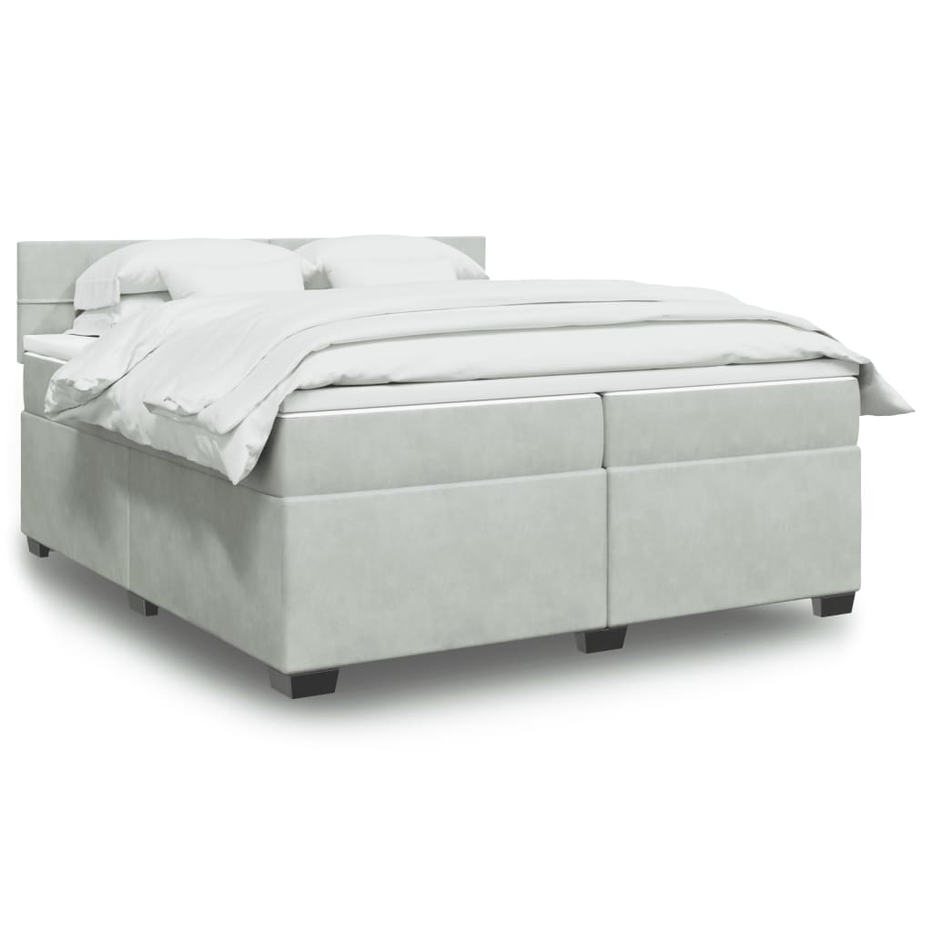 Boxspring met matras fluweel lichtgrijs 200x200 cm – afbeelding 1