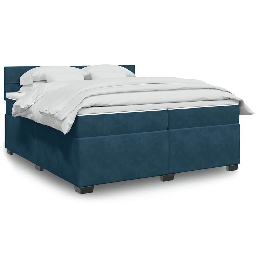 Boxspring met matras fluweel blauw 200x200 cm – afbeelding 1