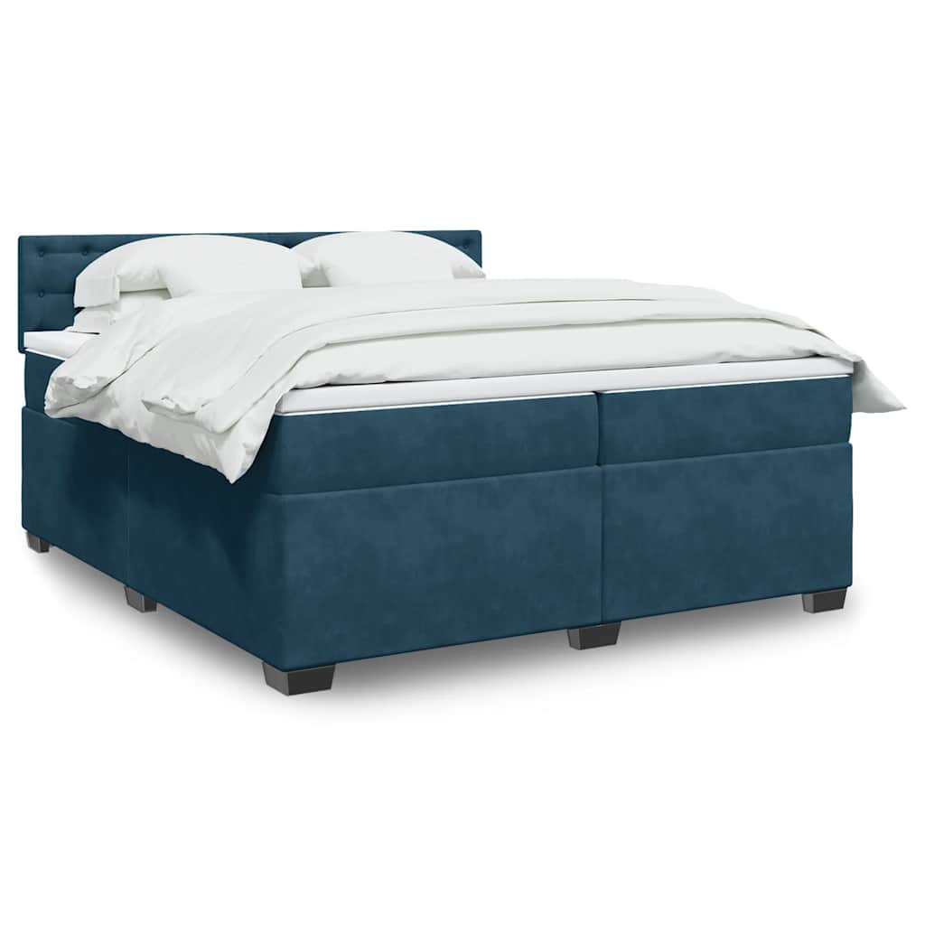 Boxspring met matras fluweel blauw 200x200 cm – afbeelding 1