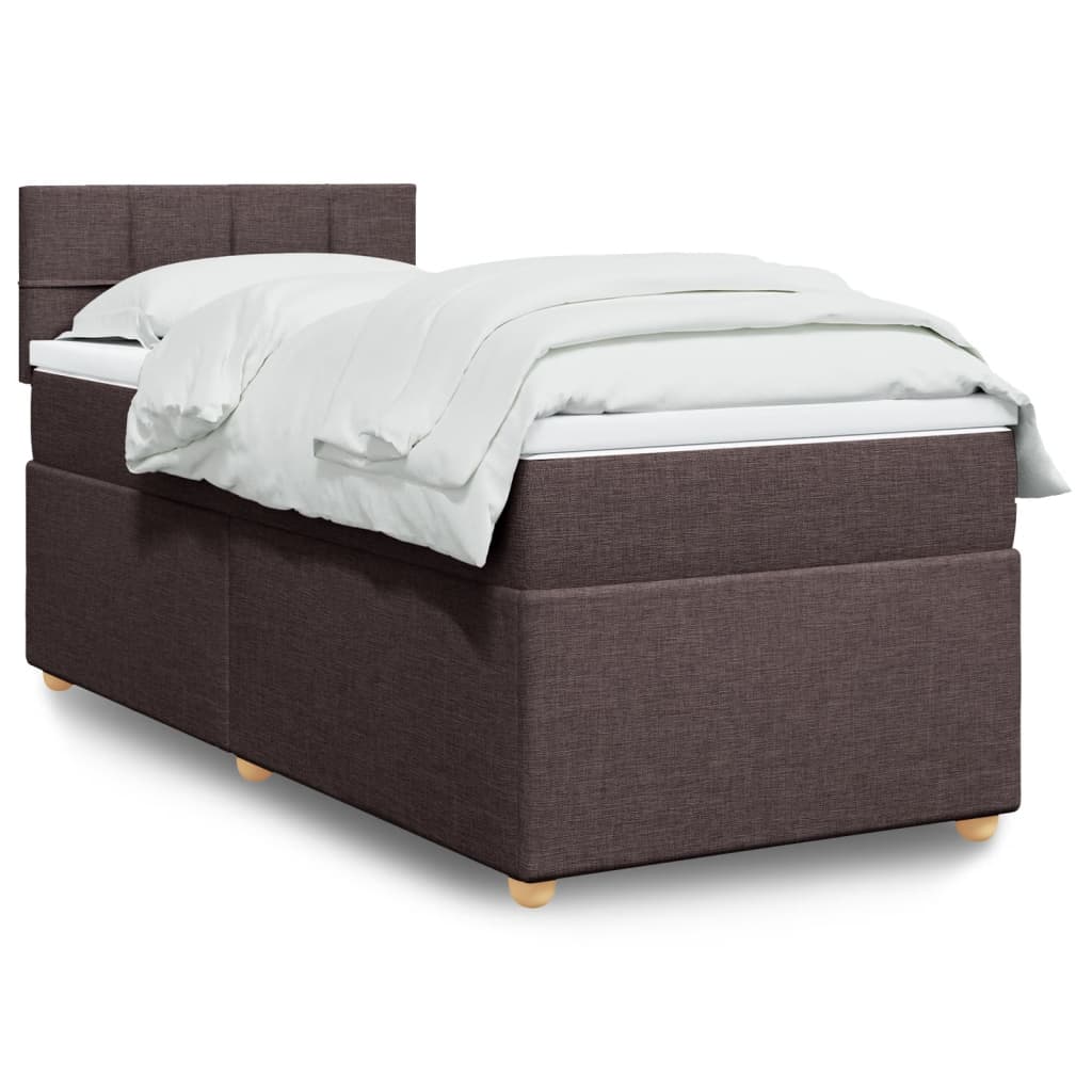 Boxspring met matras stof donkerbruin 90x190 cm – afbeelding 1