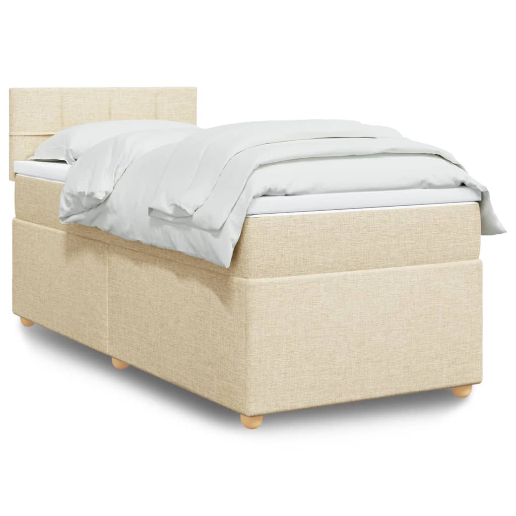 Boxspring met matras stof crèmekleurig 90x200 cm – afbeelding 1