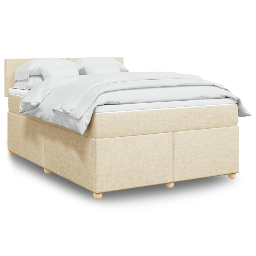 Boxspring met matras stof crèmekleurig 140x200 cm – afbeelding 1
