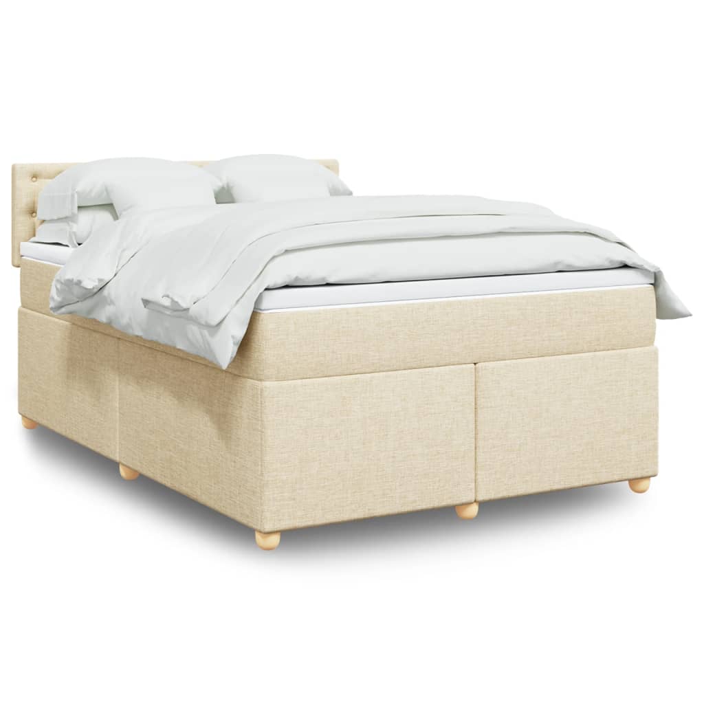 Boxspring met matras stof crèmekleurig 140x200 cm – afbeelding 1