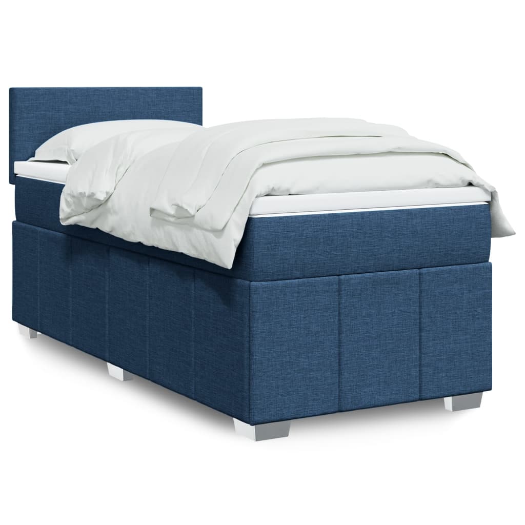 Boxspring met matras stof blauw 90x200 cm – afbeelding 1