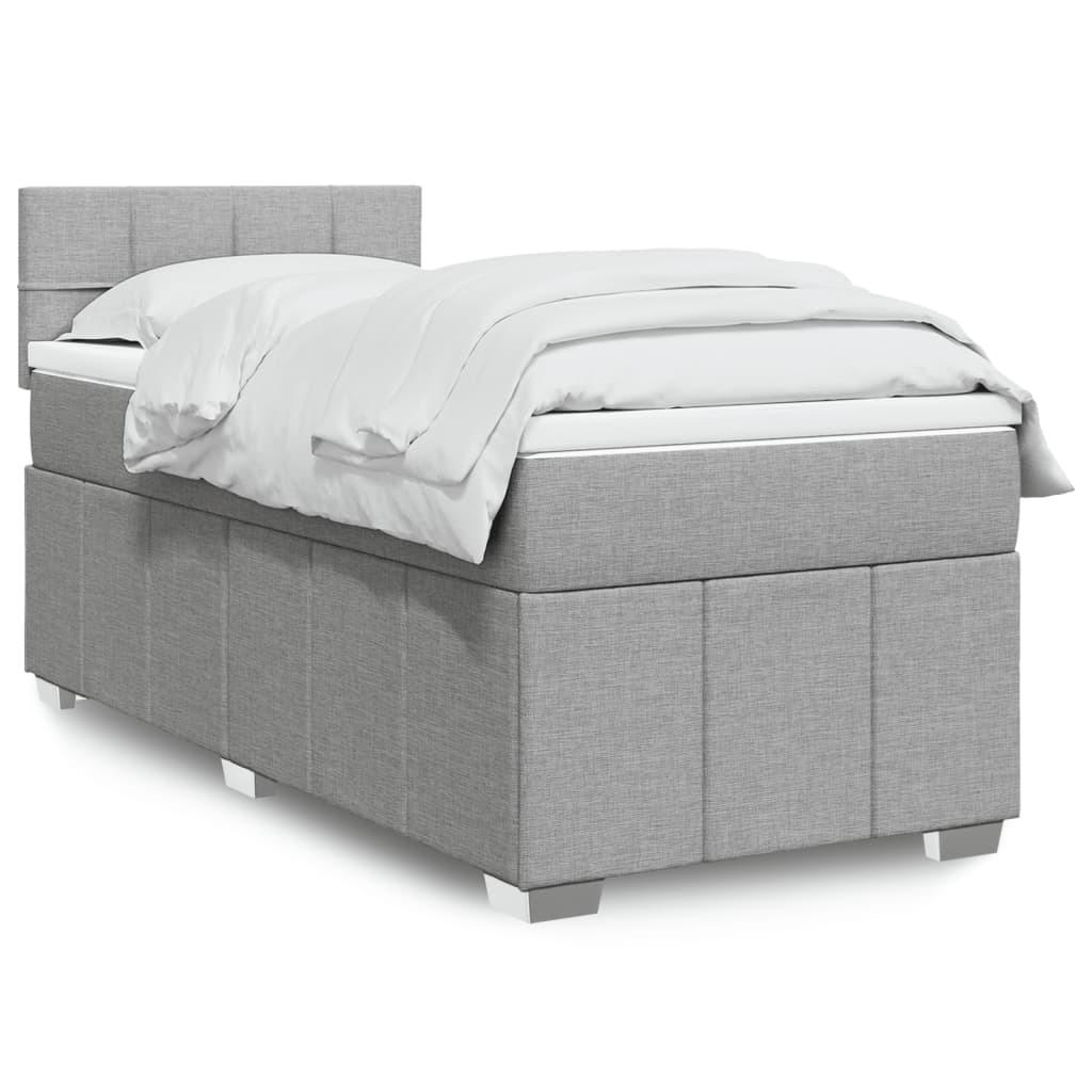 Boxspring met matras stof lichtgrijs 90x200 cm – afbeelding 1