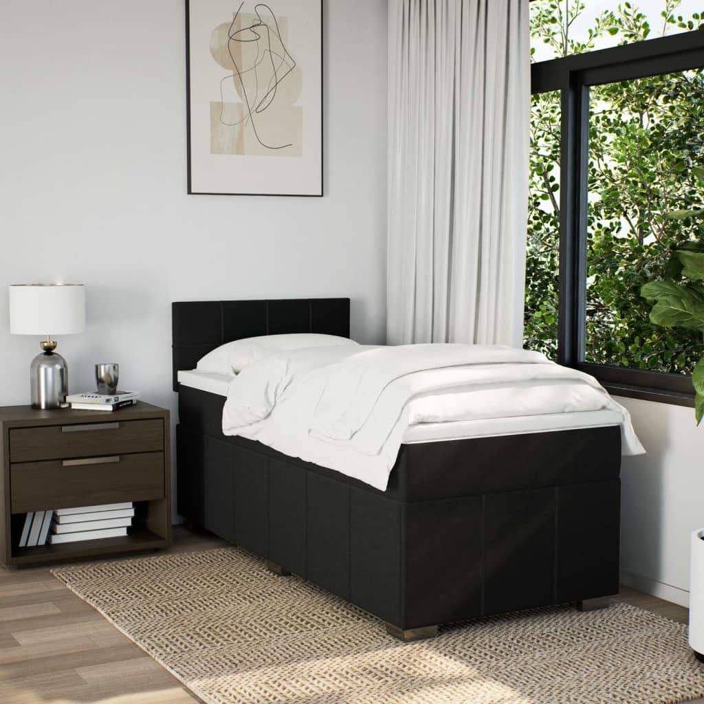 Boxspring met matras stof zwart 90x200 cm – afbeelding 3