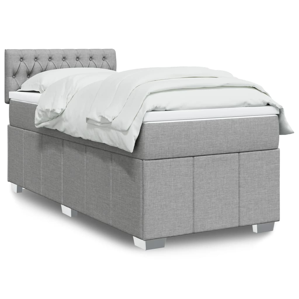 Boxspring met matras stof lichtgrijs 90x200 cm – afbeelding 1