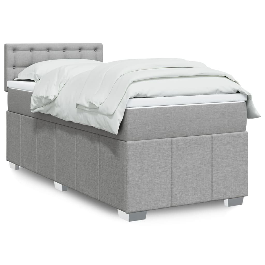 Boxspring met matras stof lichtgrijs 90x200 cm – afbeelding 1