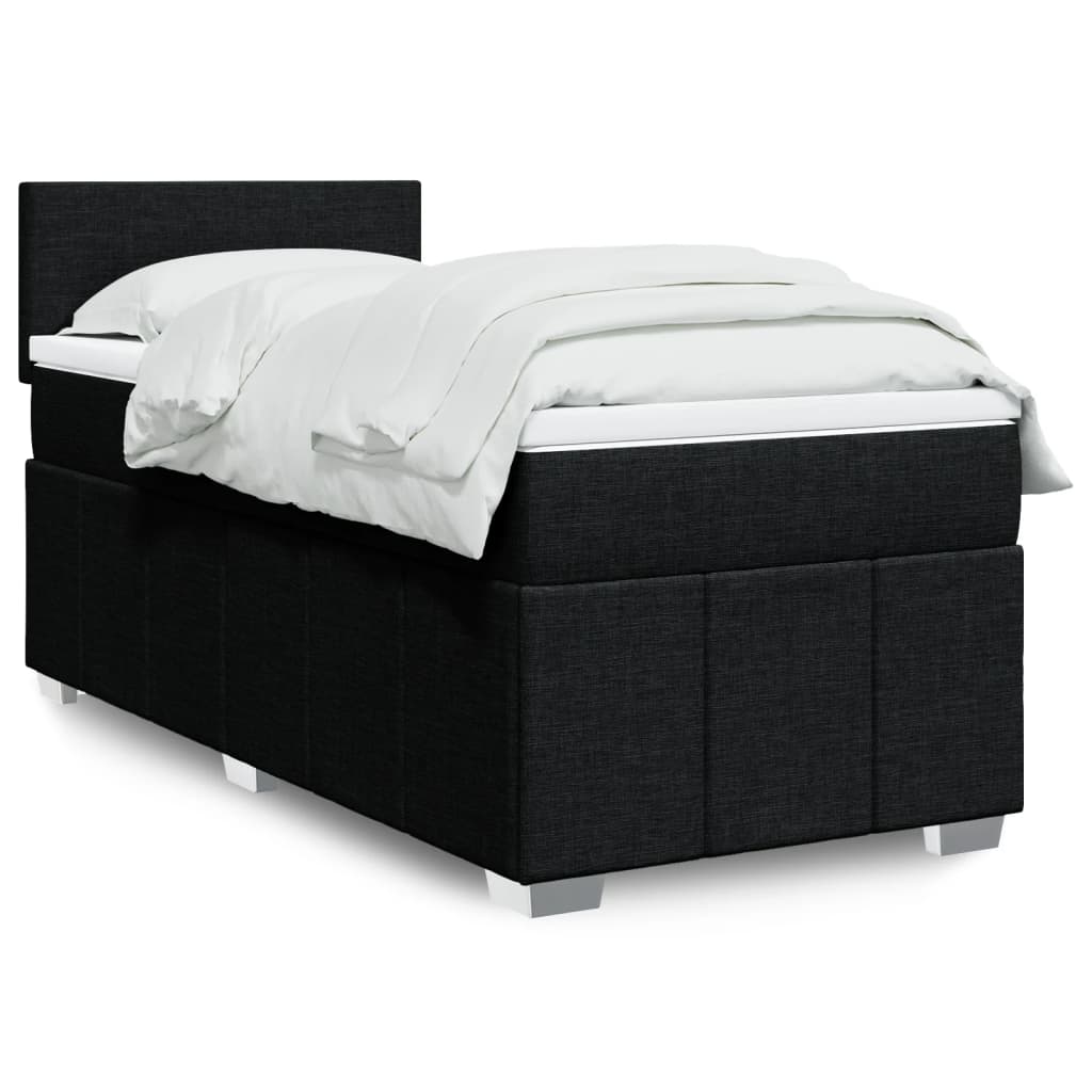 Boxspring met matras stof zwart 100x200 cm – afbeelding 1