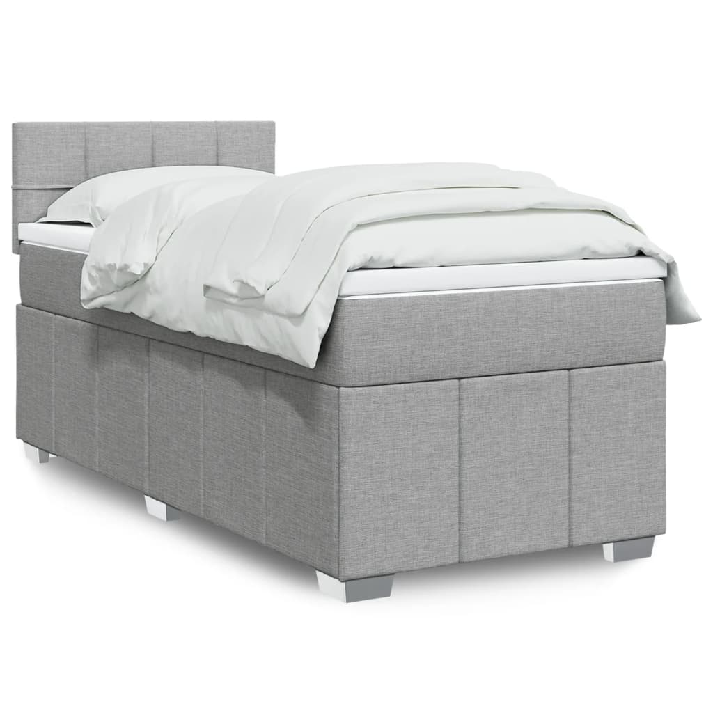 Boxspring met matras stof lichtgrijs 100x200 cm – afbeelding 1