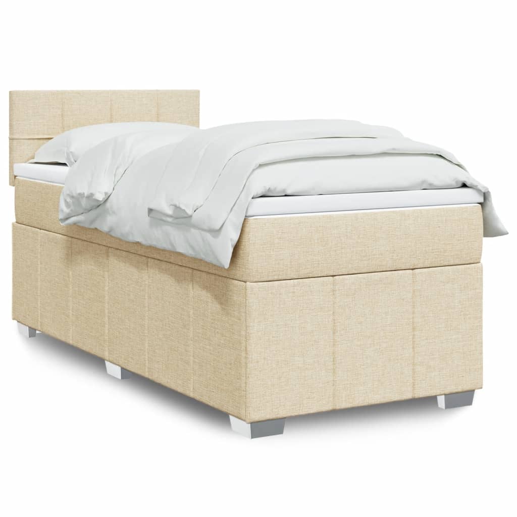 Boxspring met matras stof crèmekleurig 100x200 cm – afbeelding 1