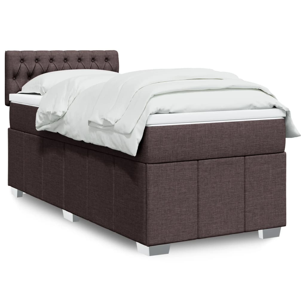 Boxspring met matras stof donkerbruin 100x200 cm – afbeelding 1