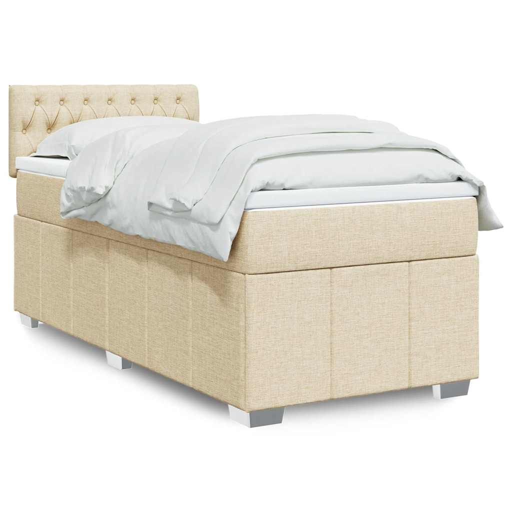 Boxspring met matras stof crèmekleurig 100x200 cm – afbeelding 1