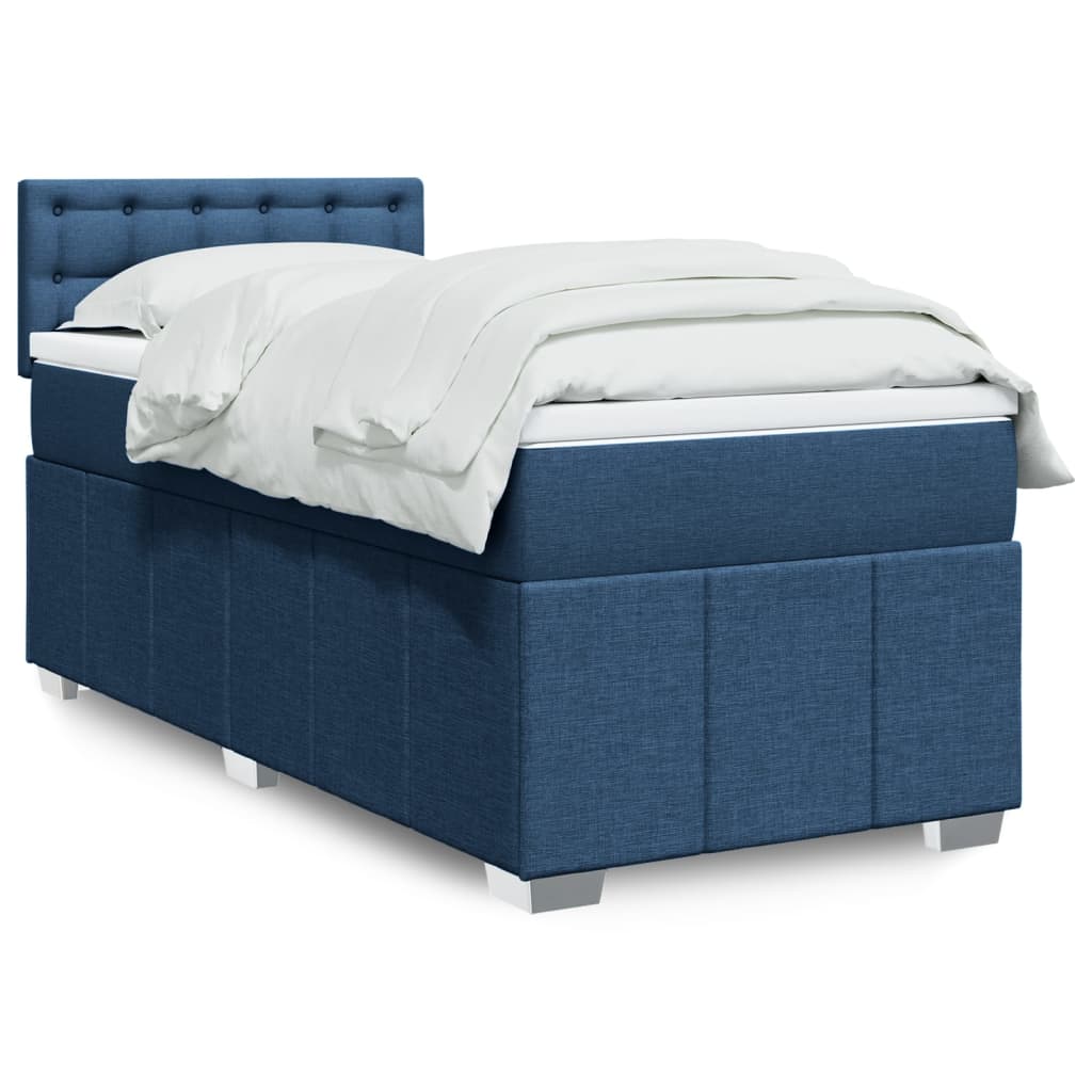Boxspring met matras stof blauw 100x200 cm – afbeelding 1