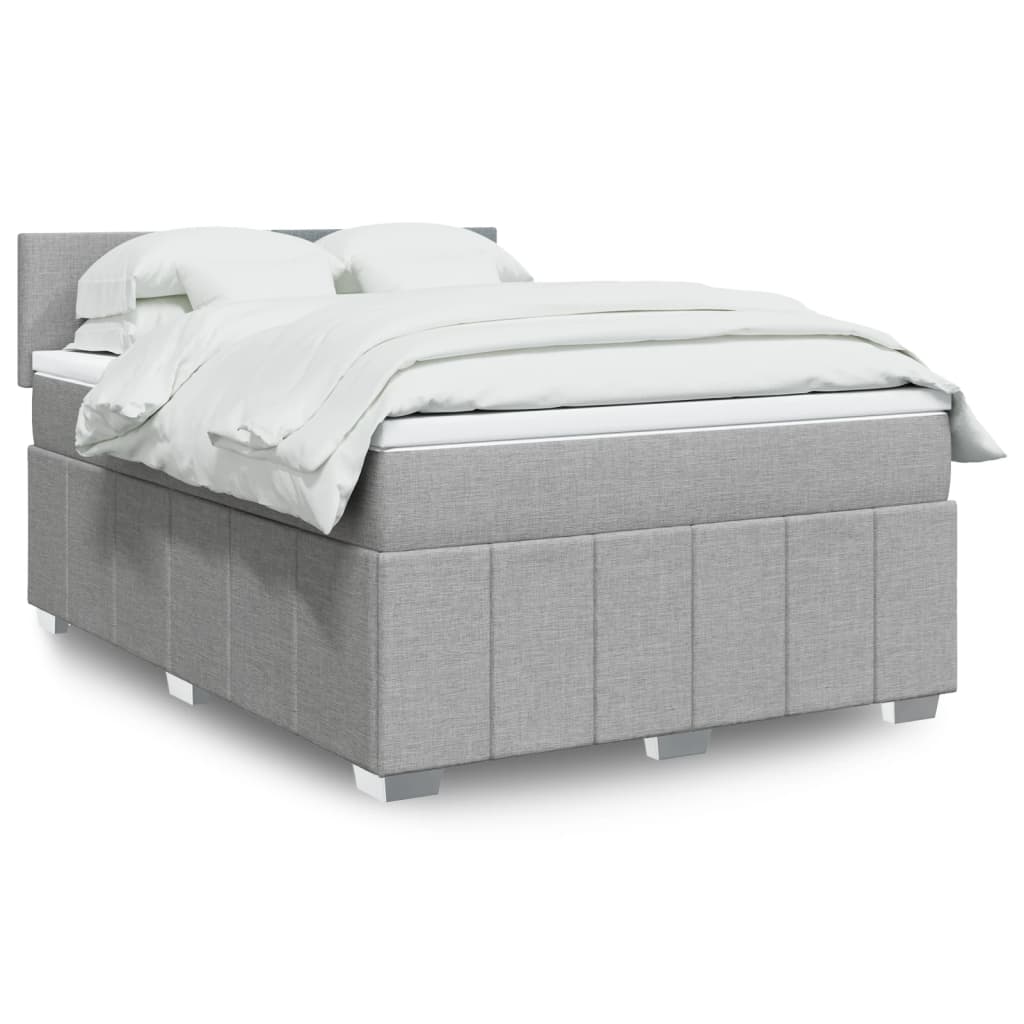 Boxspring met matras stof lichtgrijs 140x190 cm – afbeelding 1