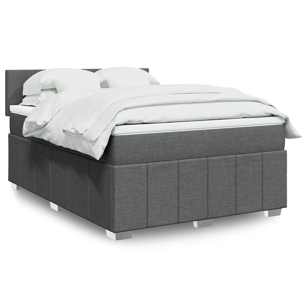 Boxspring met matras stof donkergrijs 140x190 cm – afbeelding 1