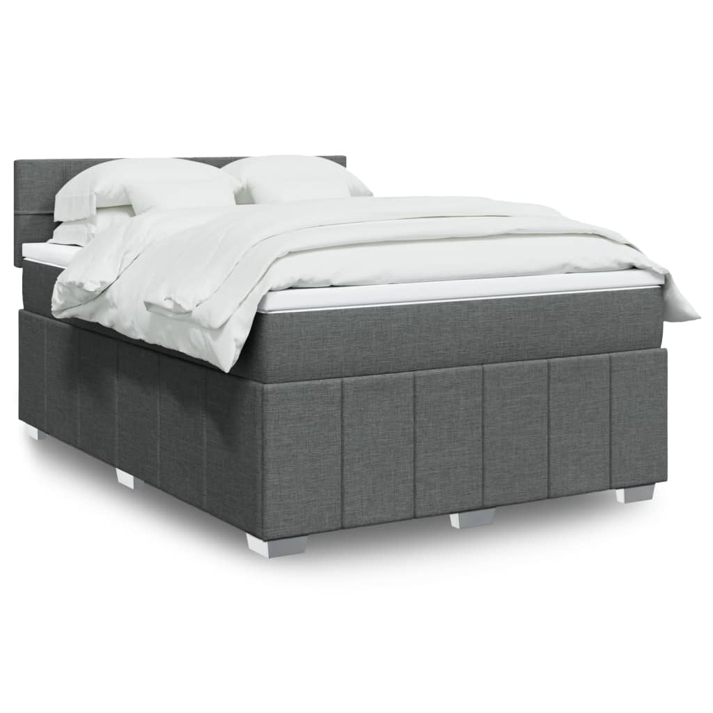 Boxspring met matras stof donkergrijs 140x190 cm – afbeelding 1