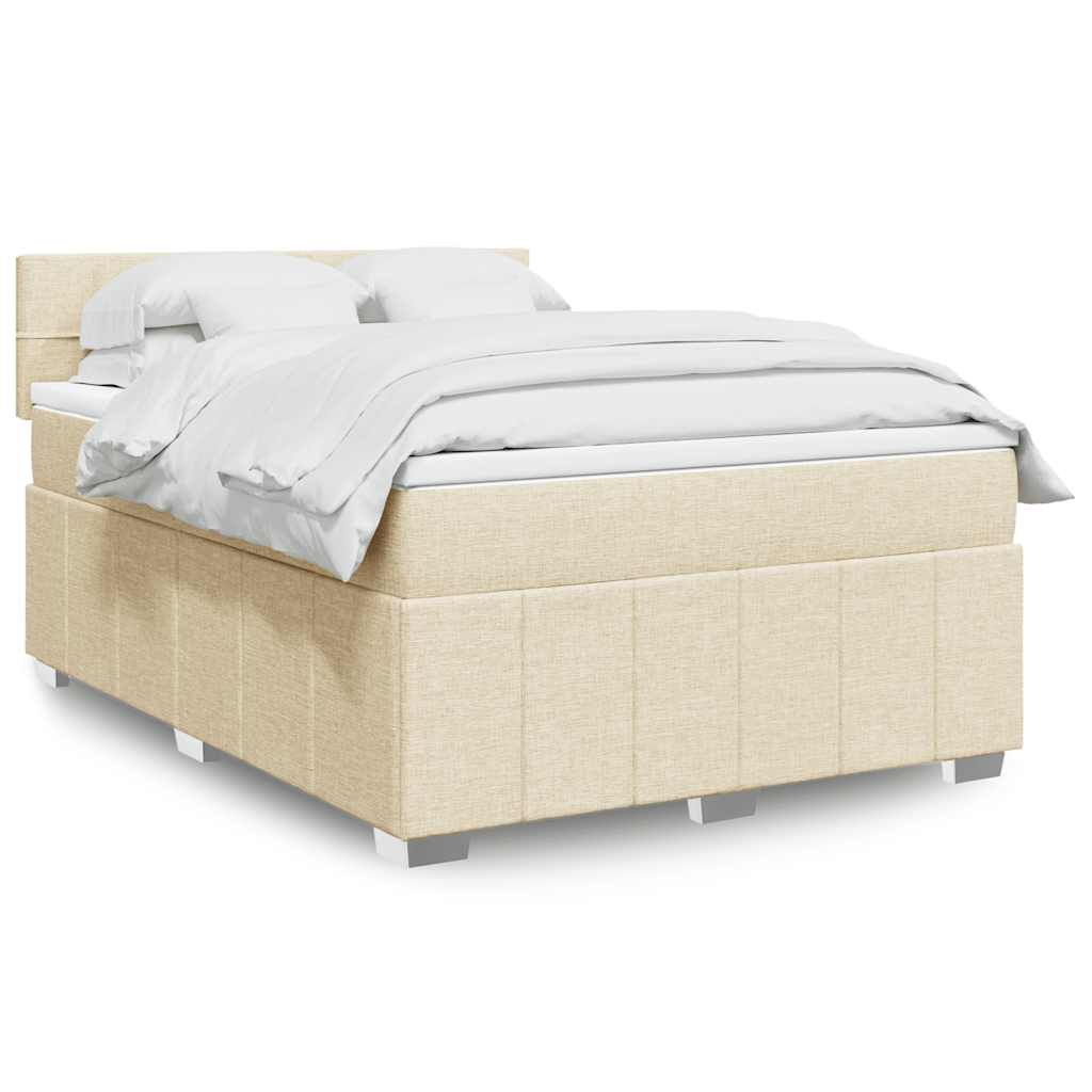 Boxspring met matras stof crèmekleurig 140x190 cm – afbeelding 1