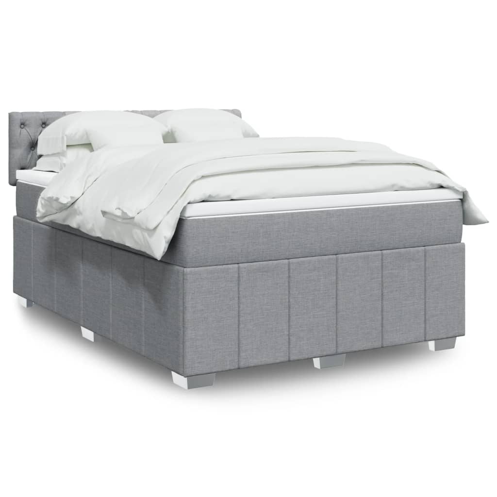 Boxspring met matras stof lichtgrijs 140x190 cm – afbeelding 1