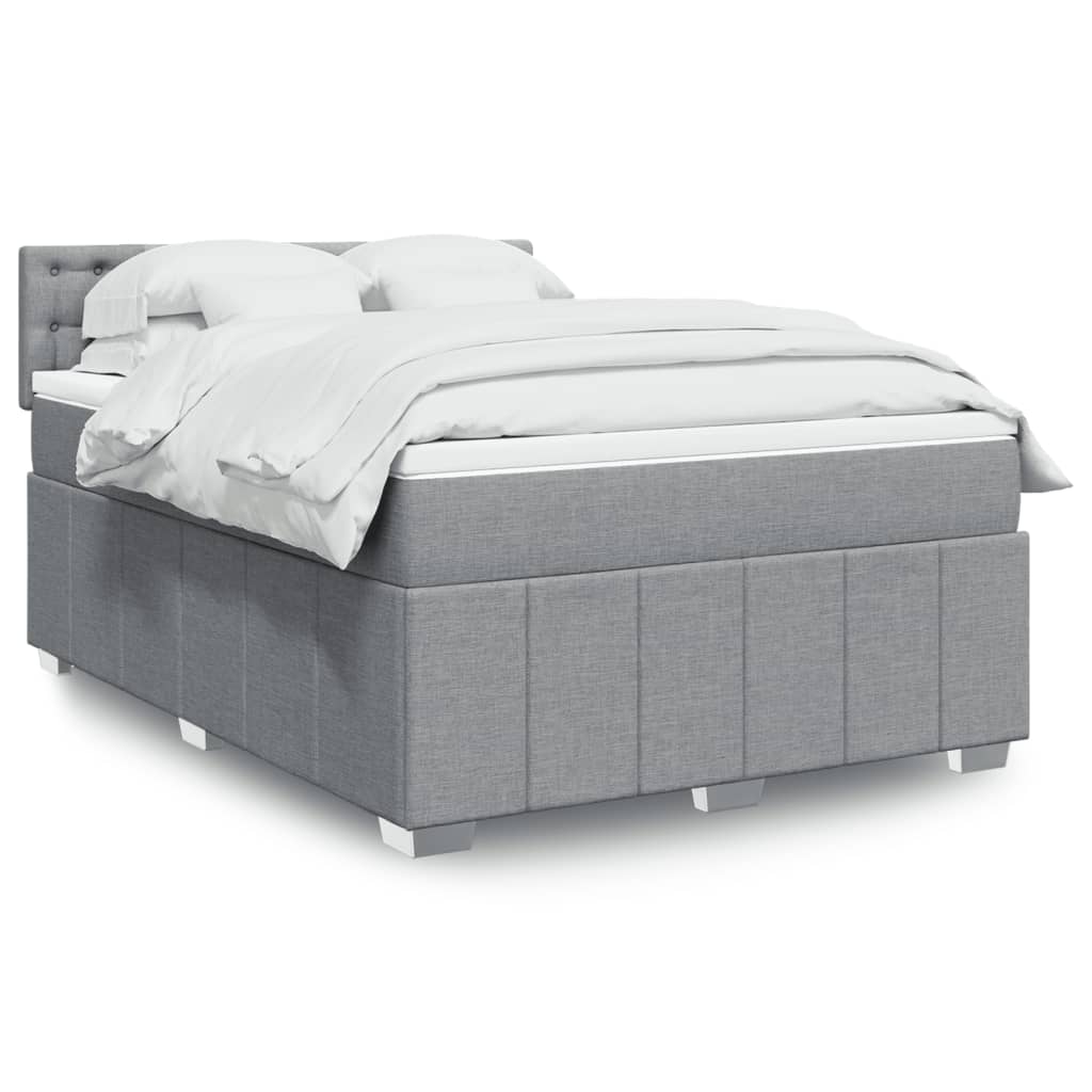 Boxspring met matras stof lichtgrijs 140x190 cm – afbeelding 1