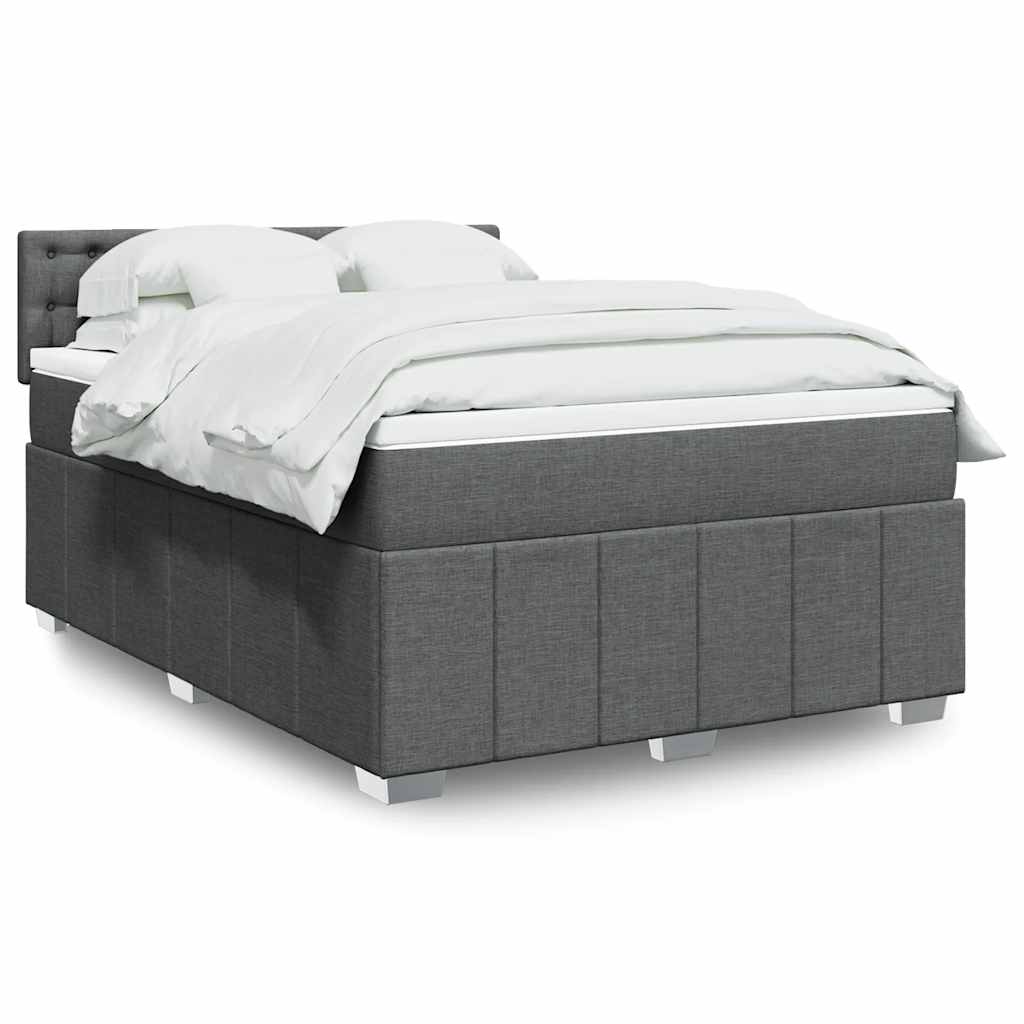 Boxspring met matras stof donkergrijs 140x190 cm – afbeelding 1