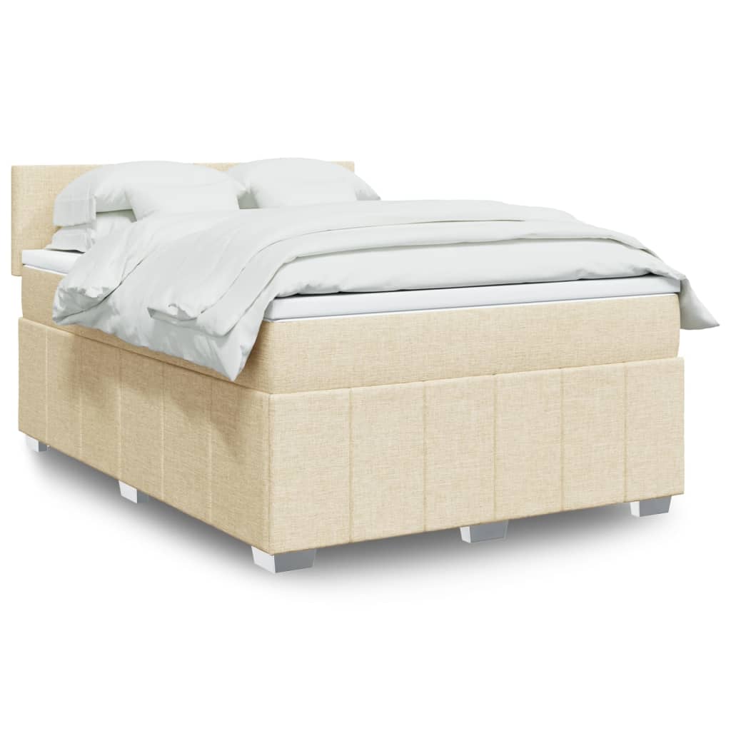 Boxspring met matras stof crèmekleurig 160x200 cm – afbeelding 1