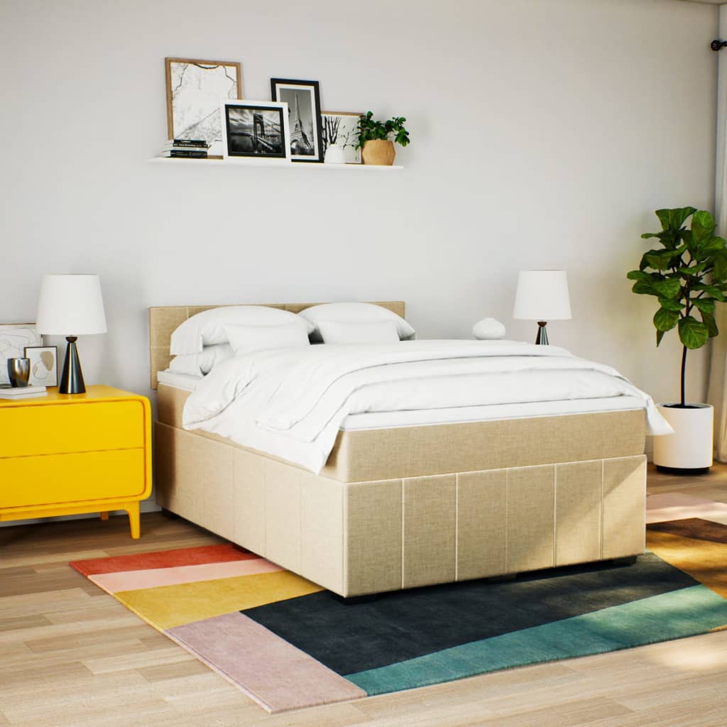 Boxspring met matras stof crèmekleurig 160x200 cm – afbeelding 3