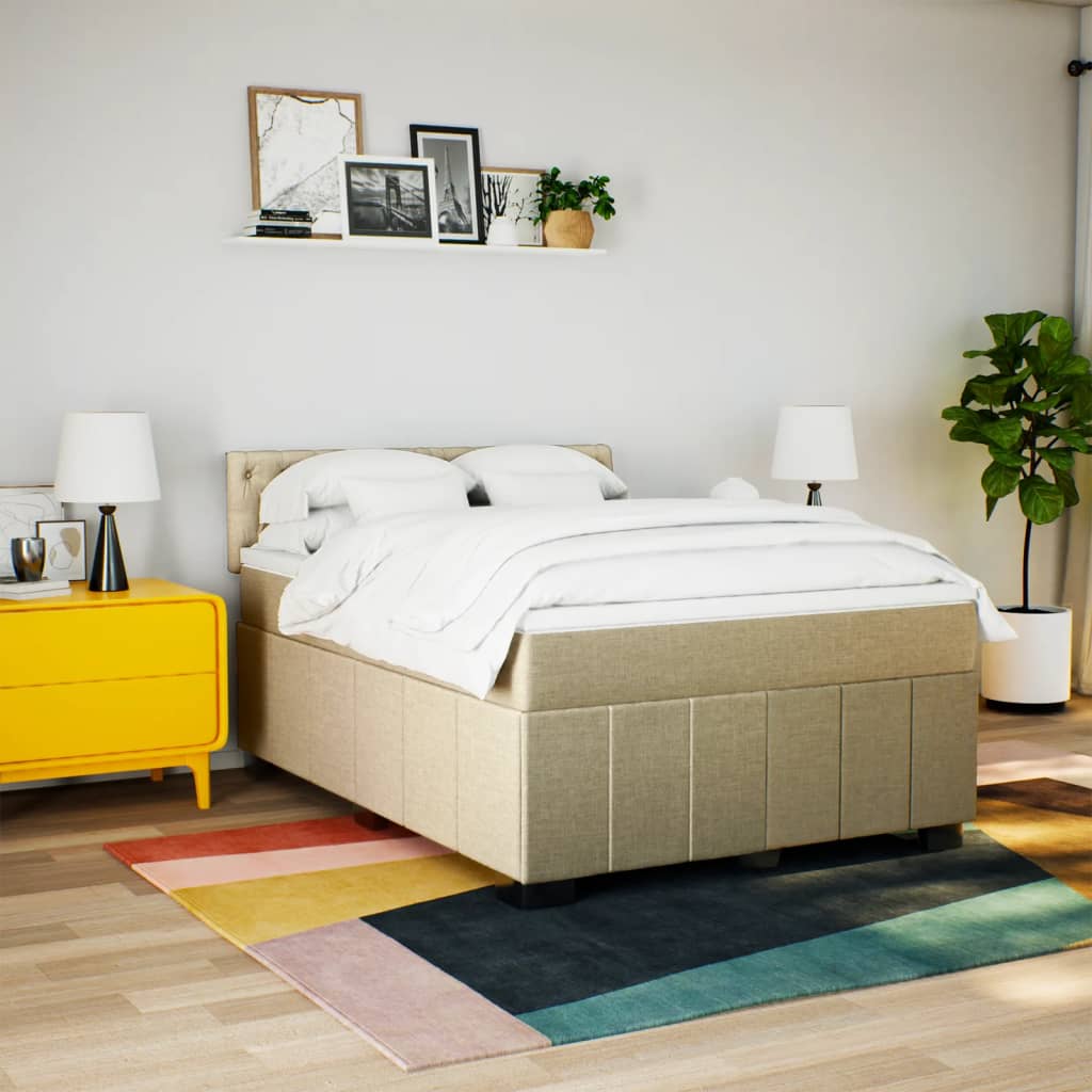 Boxspring met matras stof crèmekleurig 160x200 cm – afbeelding 3