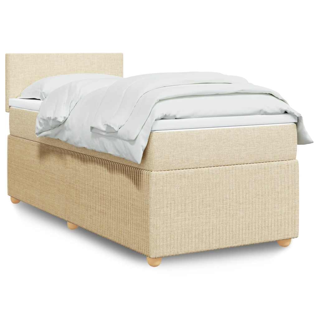 Boxspring met matras stof crèmekleurig 90x200 cm – afbeelding 1