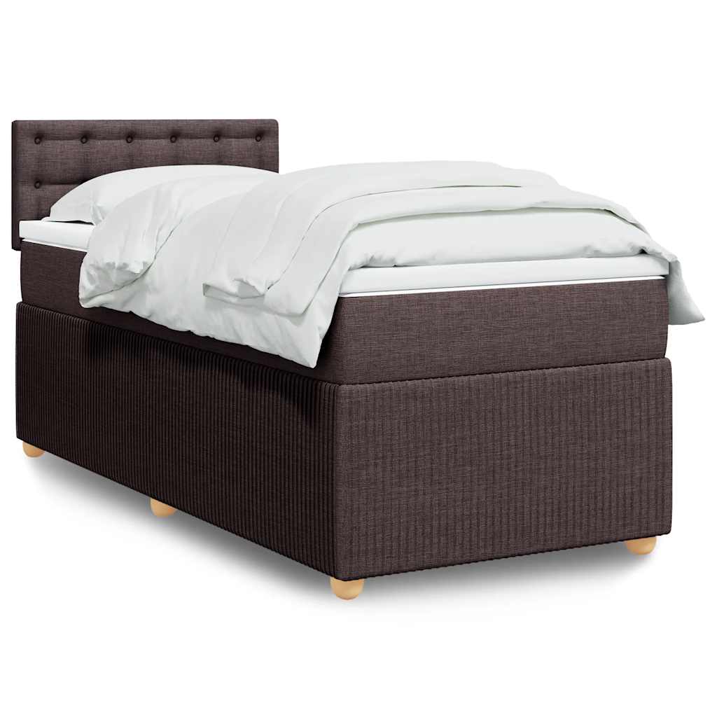 Boxspring met matras stof donkerbruin 90x200 cm – afbeelding 1
