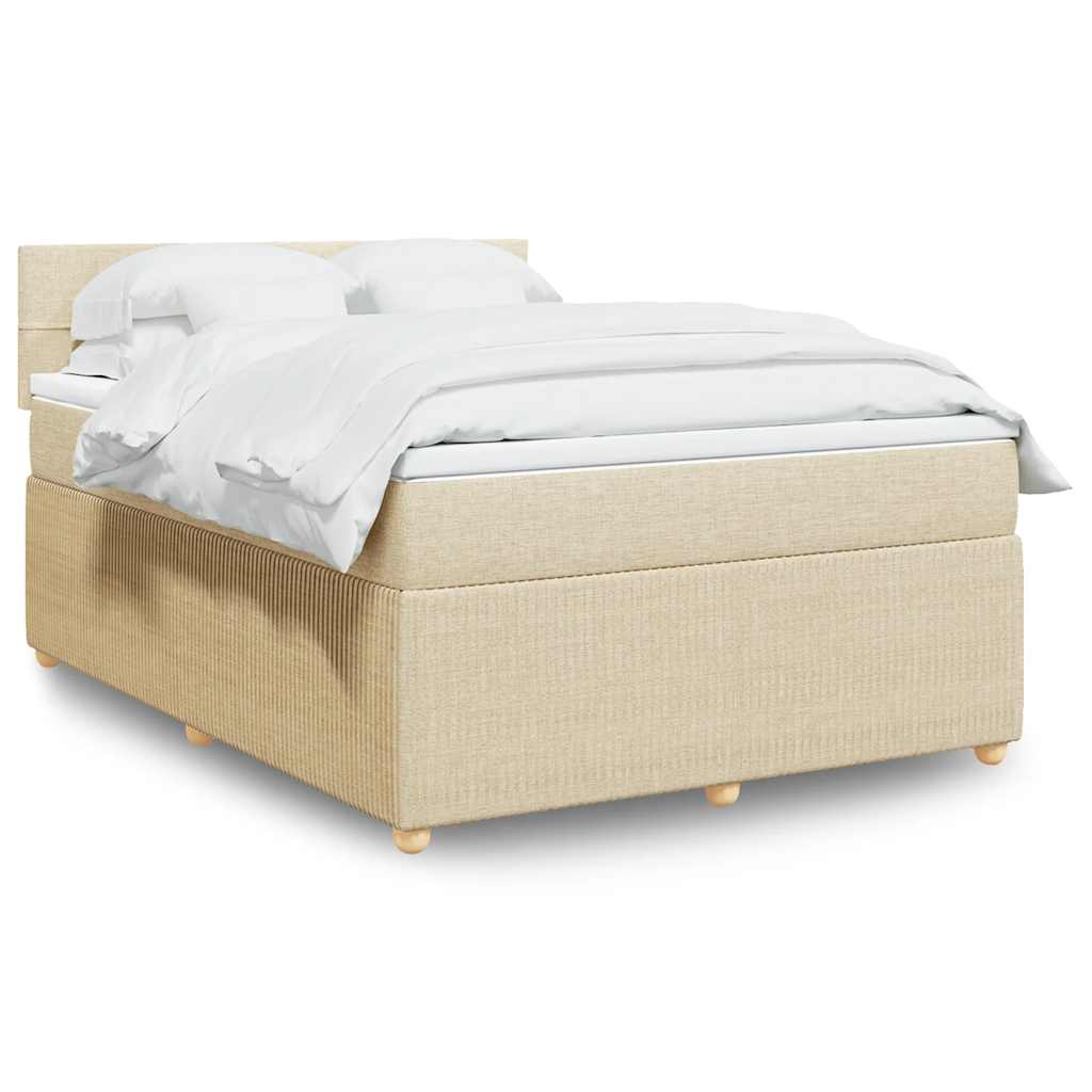 Boxspring met matras stof crèmekleurig 140x200 cm – afbeelding 1