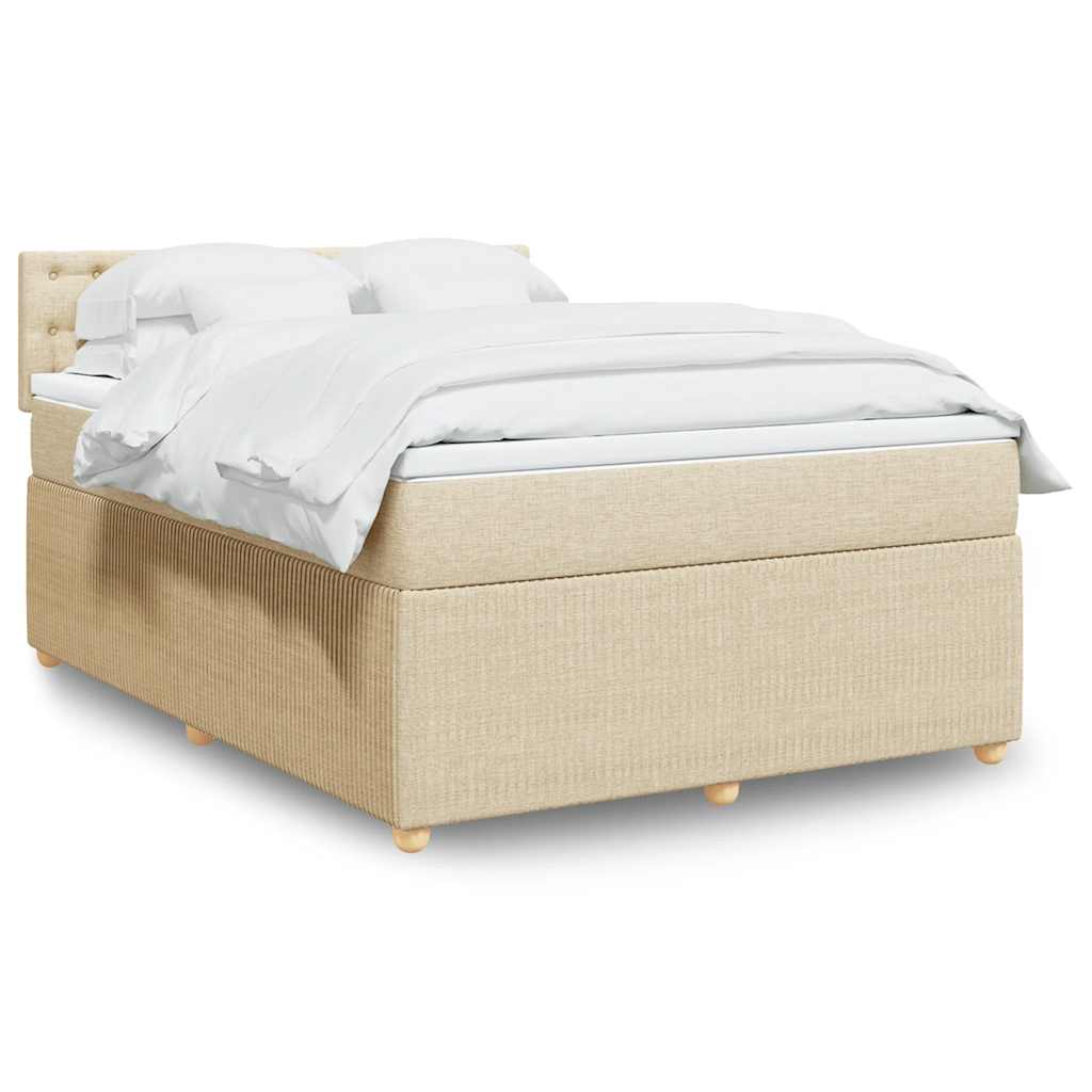 Boxspring met matras stof crèmekleurig 140x200 cm – afbeelding 1